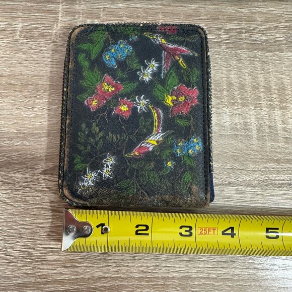 Vtg Morocco Grain American Leather Wallet Bird Floral Tooled Delicate Zip Around - Picture 10 of 10